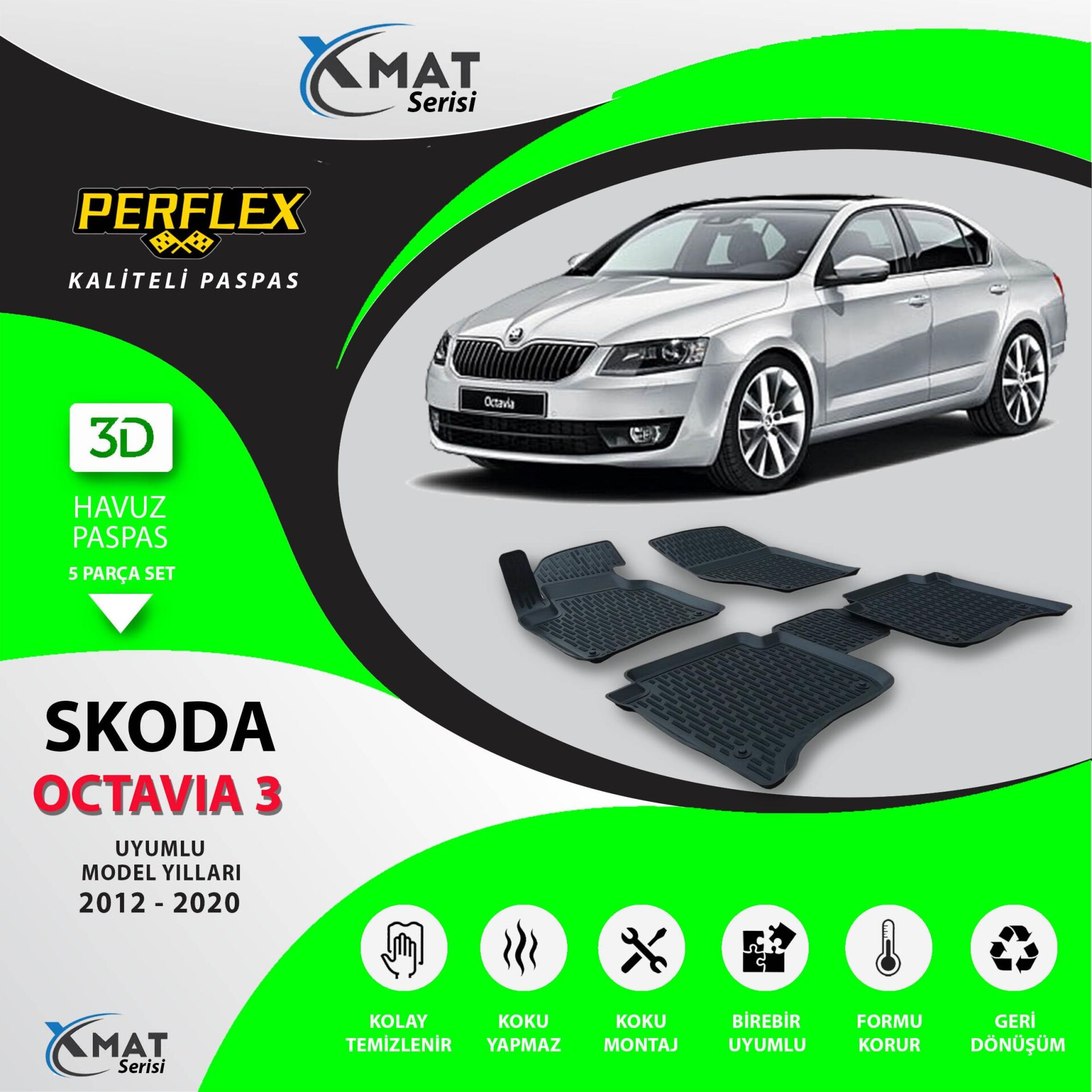 Perflex Paspas 3D Havuzlu X-Mat Octavia Iii 2012-2020