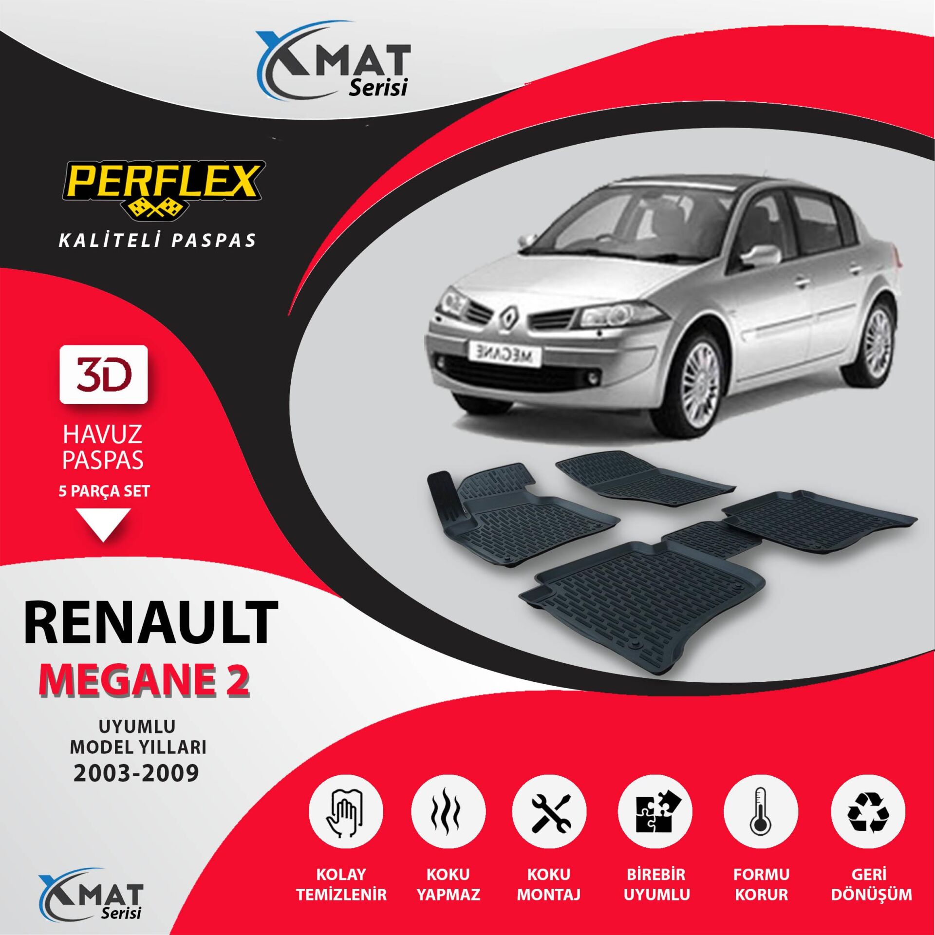 Perflex Paspas 3D Havuzlu X-Mat Megane 2 2003-2009