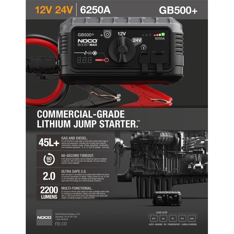 Noco Genius GB500 12/24V 6250 Amper Lityum Akü Takviye + Powerbank + Led Lamba