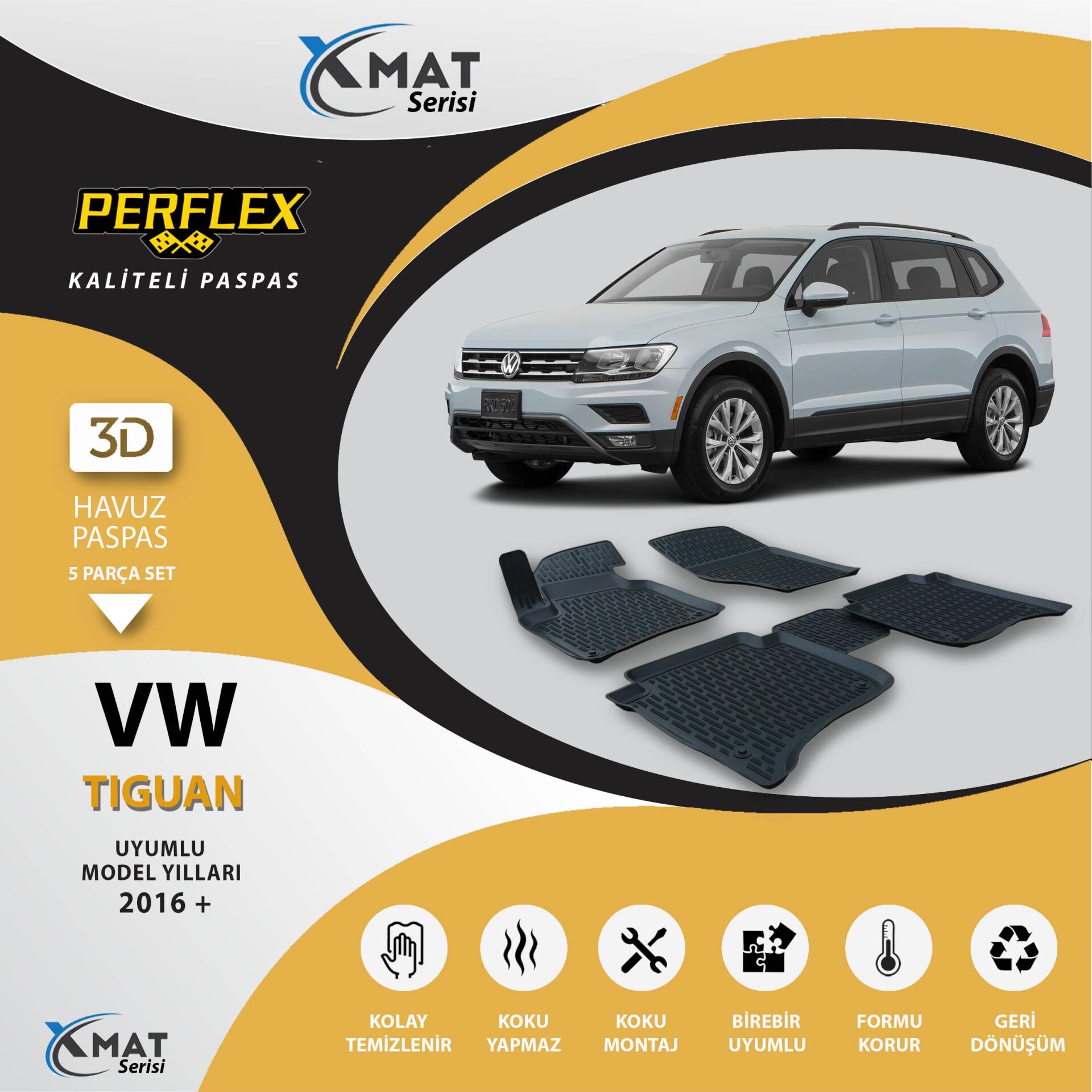 Perflex Paspas 3D Havuzlu X-Mat Tiguan 2016+