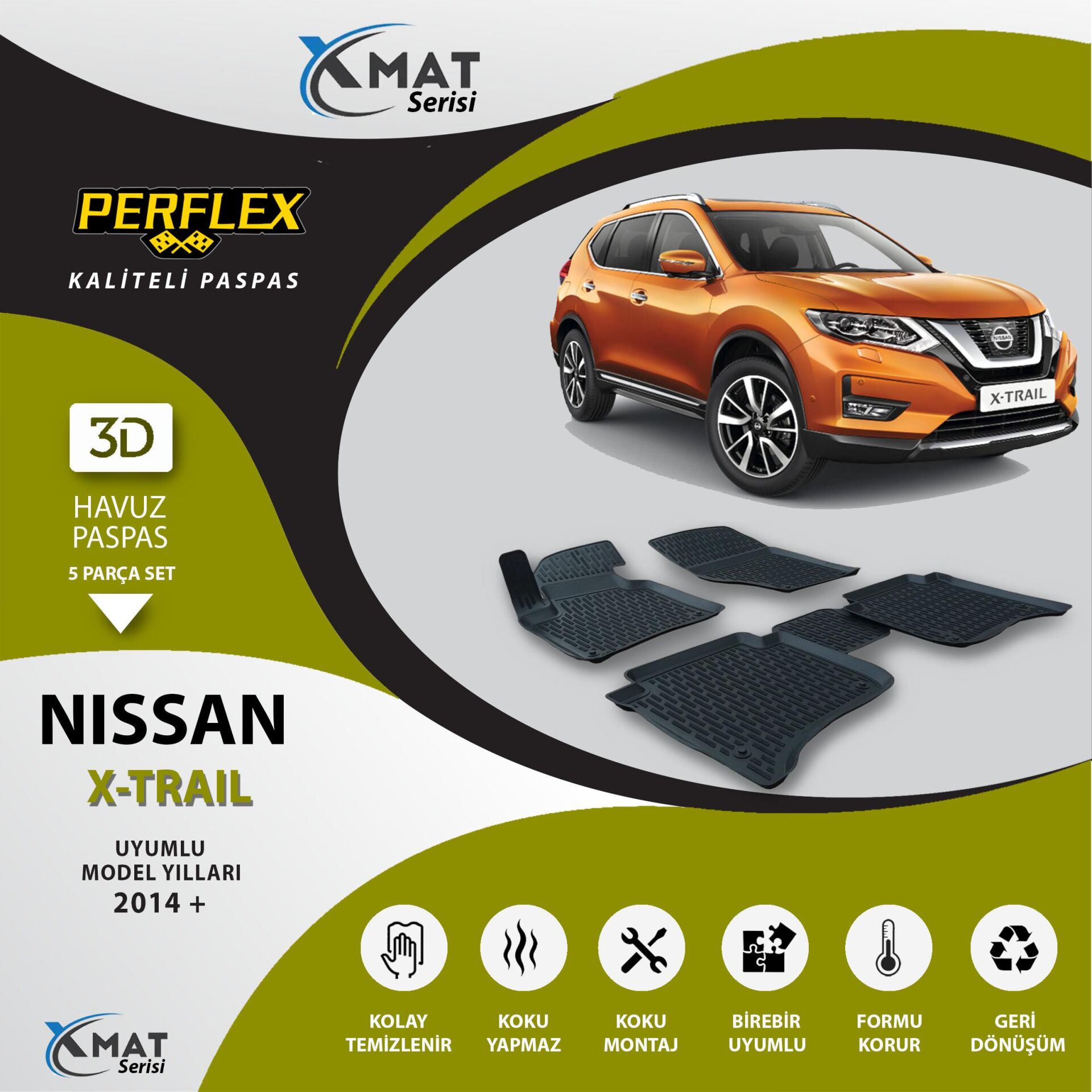 Perflex Paspas 3D Havuzlu X-Mat Nissan X-Trail 2014+
