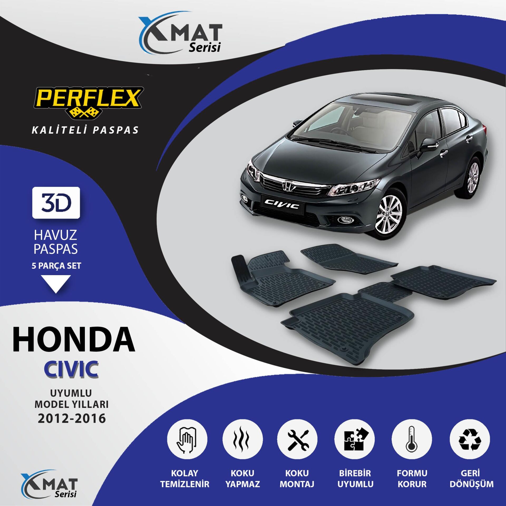 Perflex Paspas 3D Havuzlu X-Mat Civic 2012-2016