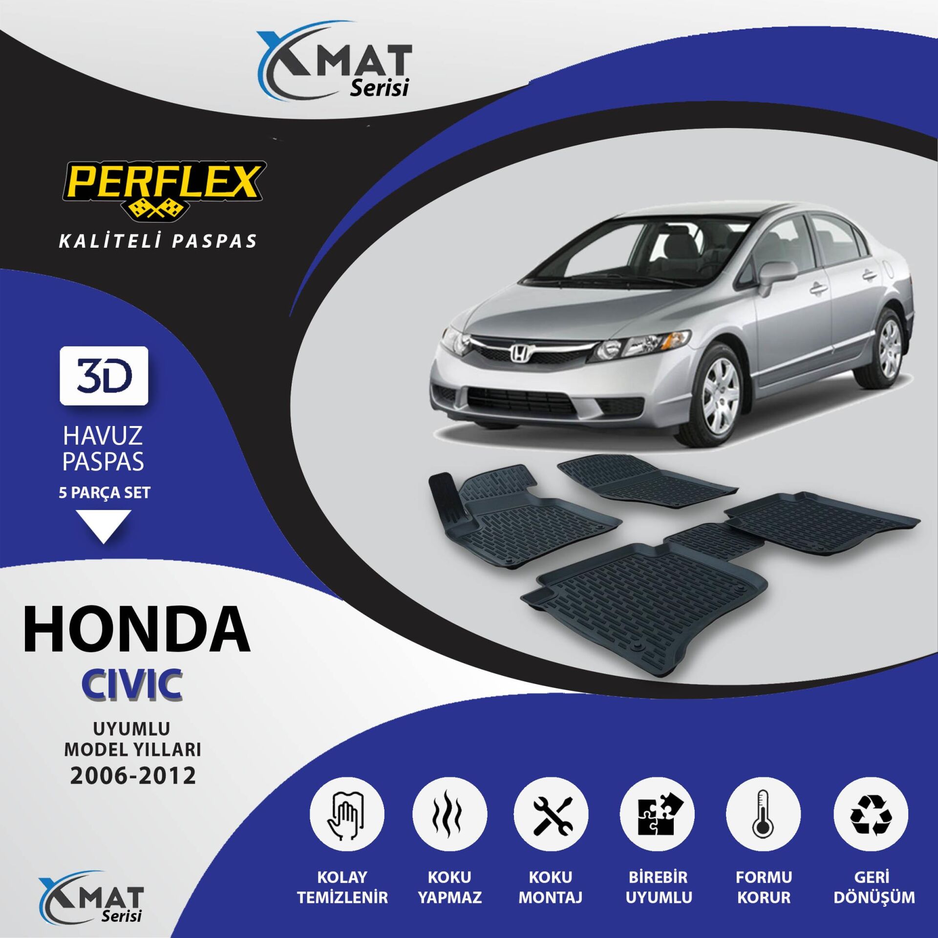 Perflex Paspas 3D Havuzlu X-Mat Civic 2006-2012