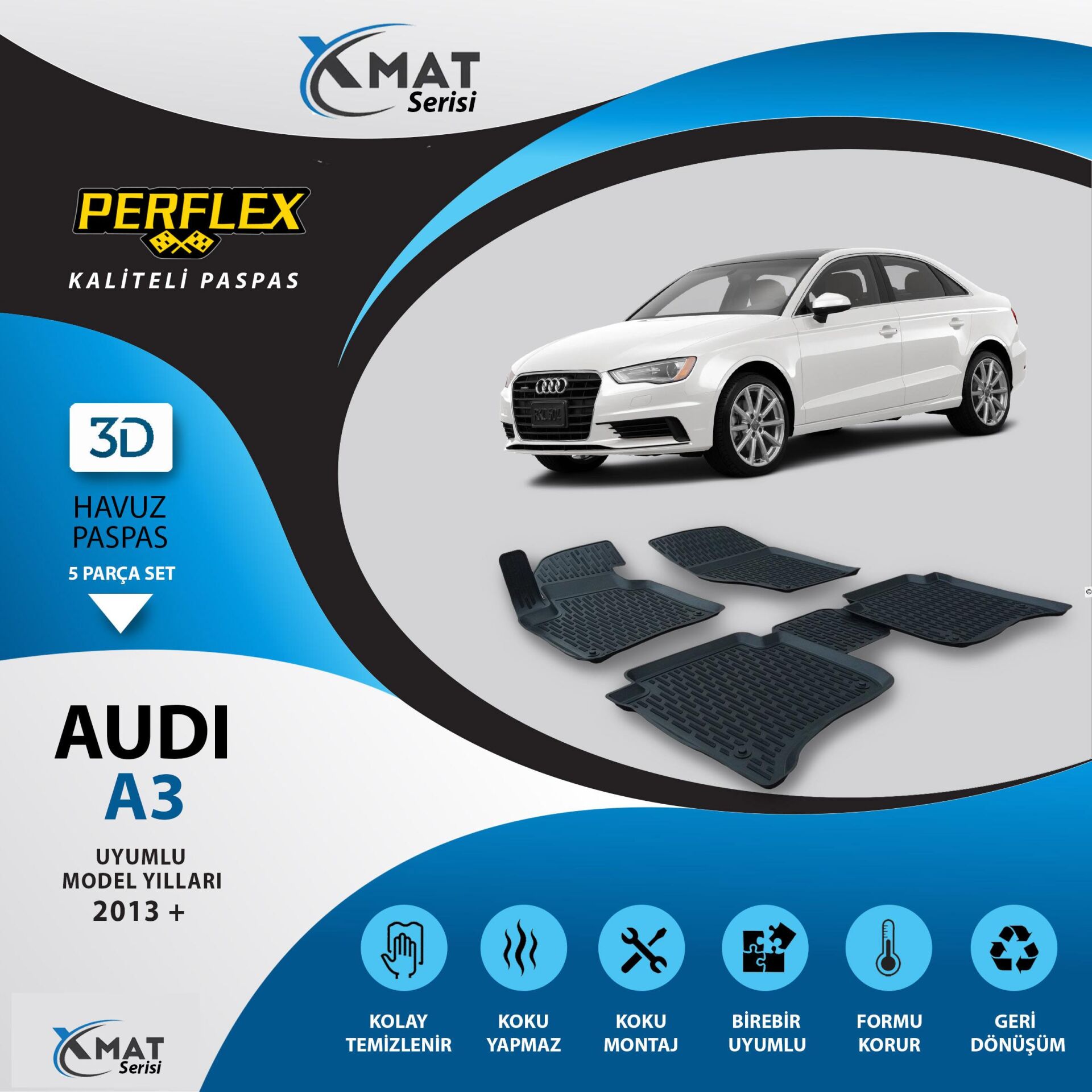 Perflex Paspas 3D Havuzlu X-Mat Audi A3 2013+