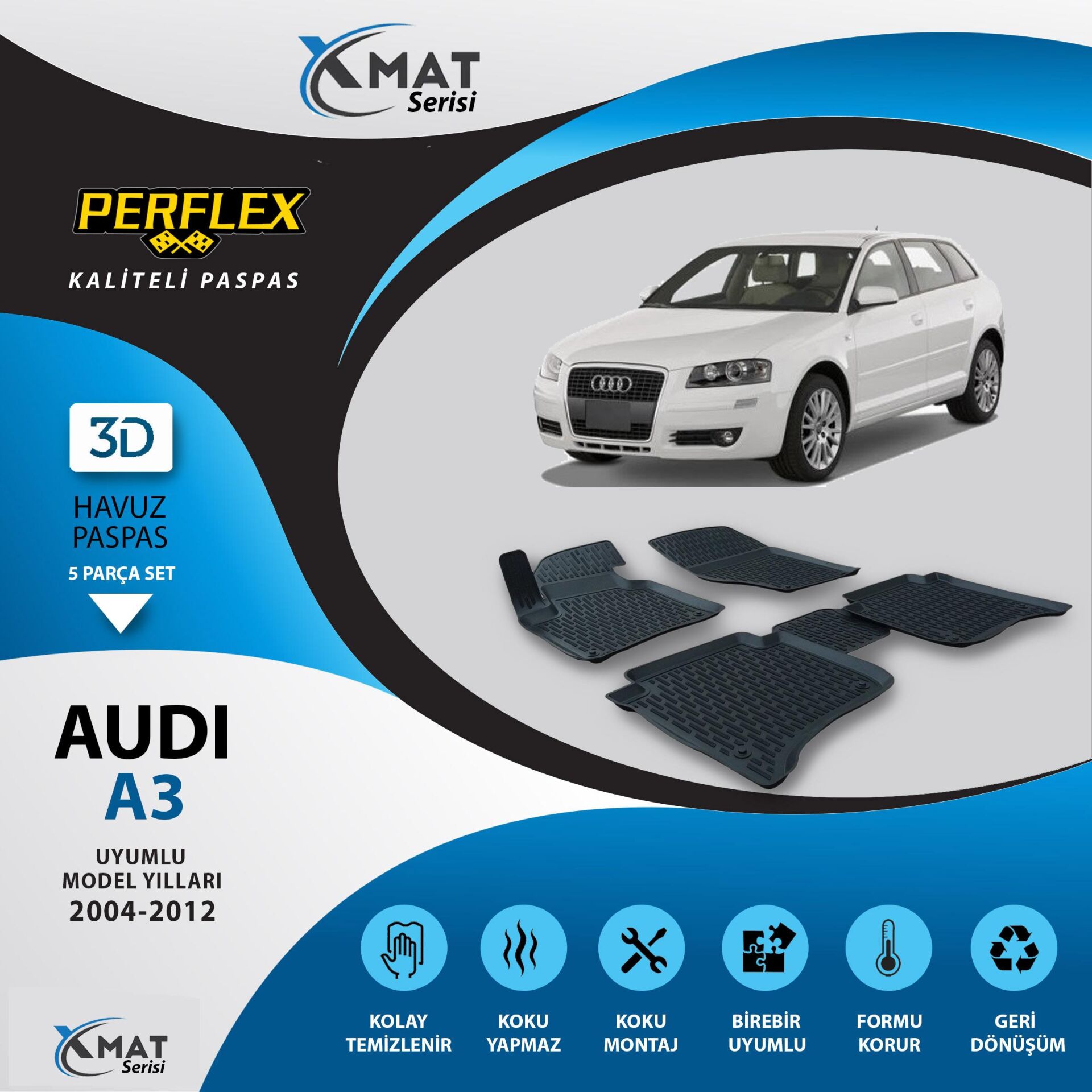 Perflex Paspas 3D Havuzlu X-Mat Audi A3 2004-2012