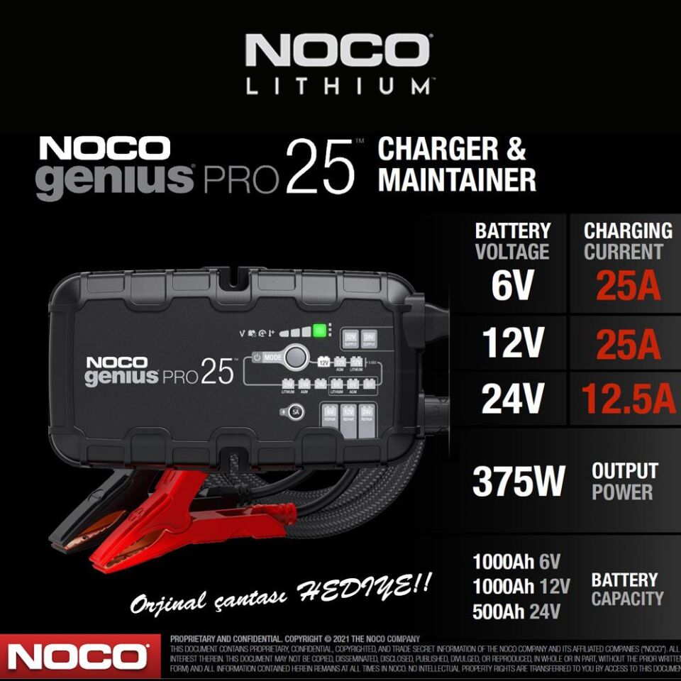 Noco Genius GENIUSPRO25 6-12-24V 25 Amper Lityum Akü Sarj ve Bakim