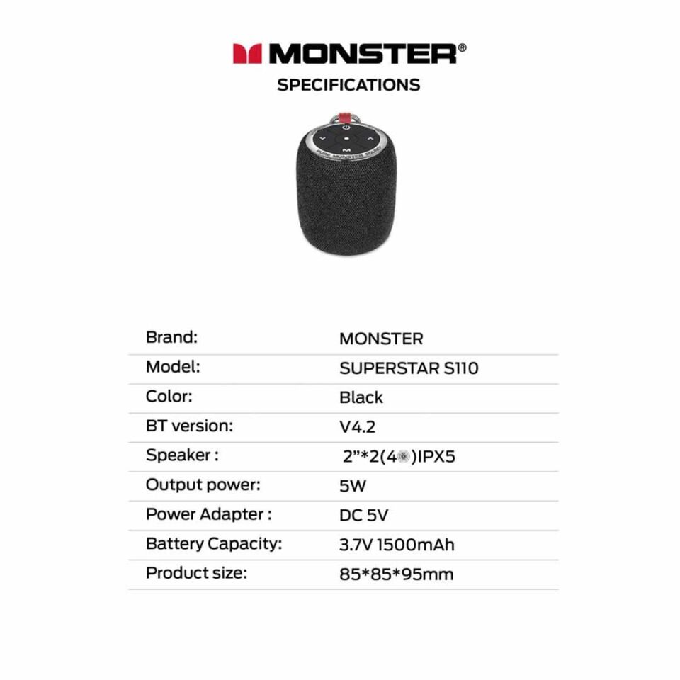 Monster Superstar S110 Tasinabilir Kablosuz Hoparlör 10W