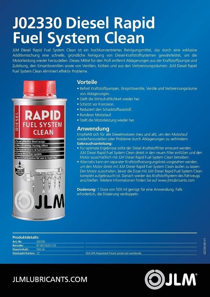 JLM Hizli ve Komple Dizel Yakit Sistemi Temizleyici 500ml.