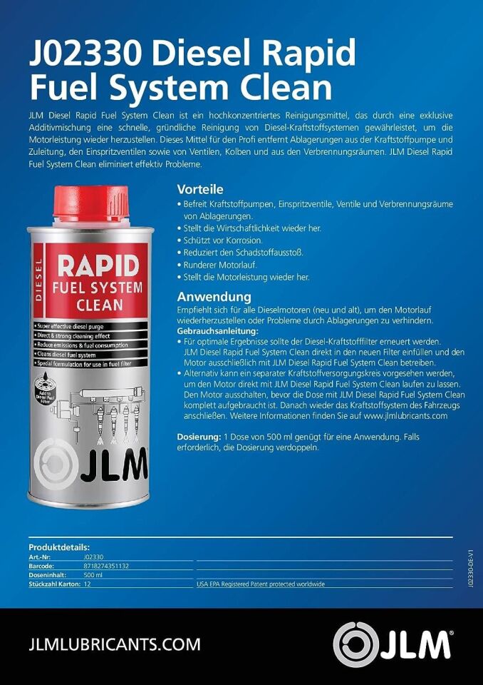 JLM Hizli ve Komple Dizel Yakit Sistemi Temizleyici 500ml.