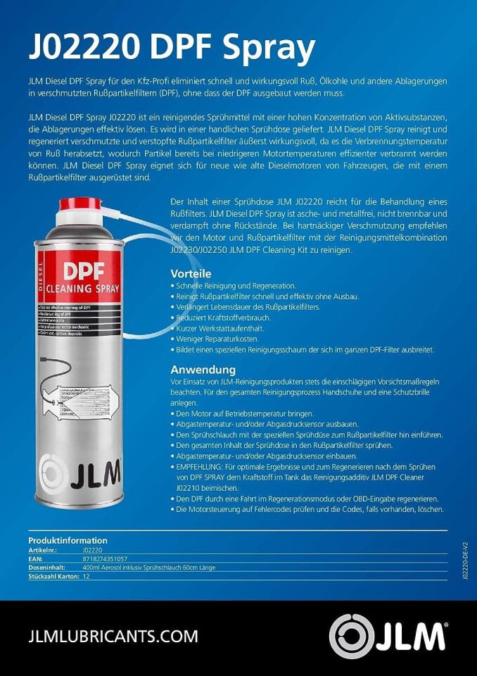 JLM Dizel Partikül Filtre Temizleyici Sprey 400ml.
