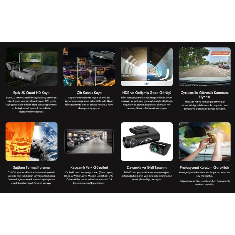 Vueroid Araç Kamerasi 2K Sony Starvis Görüntü Sensörü GPS D20