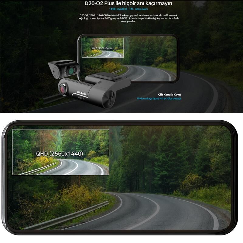 Vueroid Araç Kamerasi 2K Sony Starvis Görüntü Sensörü GPS D20