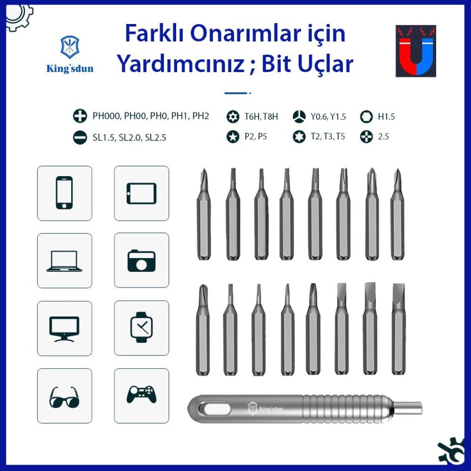 Kingsdun 20 si 1 Arada Manyetik Mini Tornavida Seti KS-840016