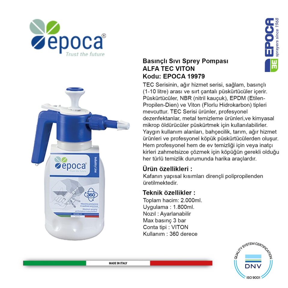 Epoca ALFA TEC VITON Contali 360° Sivi ve Deterjan Püskürtme Pompasi 2Lt.