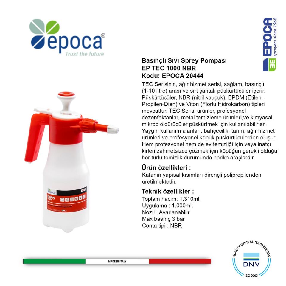 Epoca EP-TEC 1000 NBR Contali Sivi ve Deterjan Püskürtme Pompasi 1,3Lt.