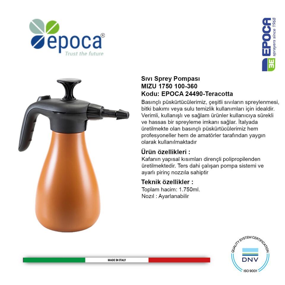 Epoca MIZU 1750 Teracotta ve Stone Rengi Sivi Püskürtme  Pompasi 1,75Lt.