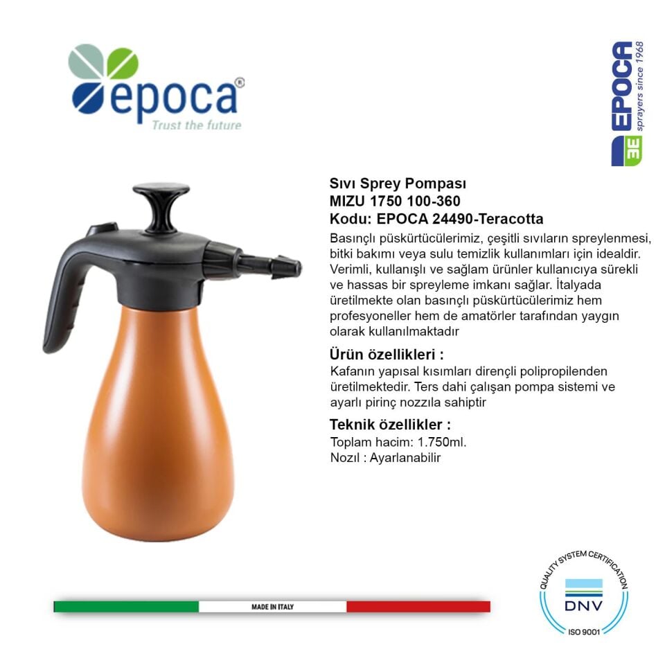 Epoca MIZU 1750 Teracotta ve Stone Rengi Sivi Püskürtme  Pompasi 1,75Lt.