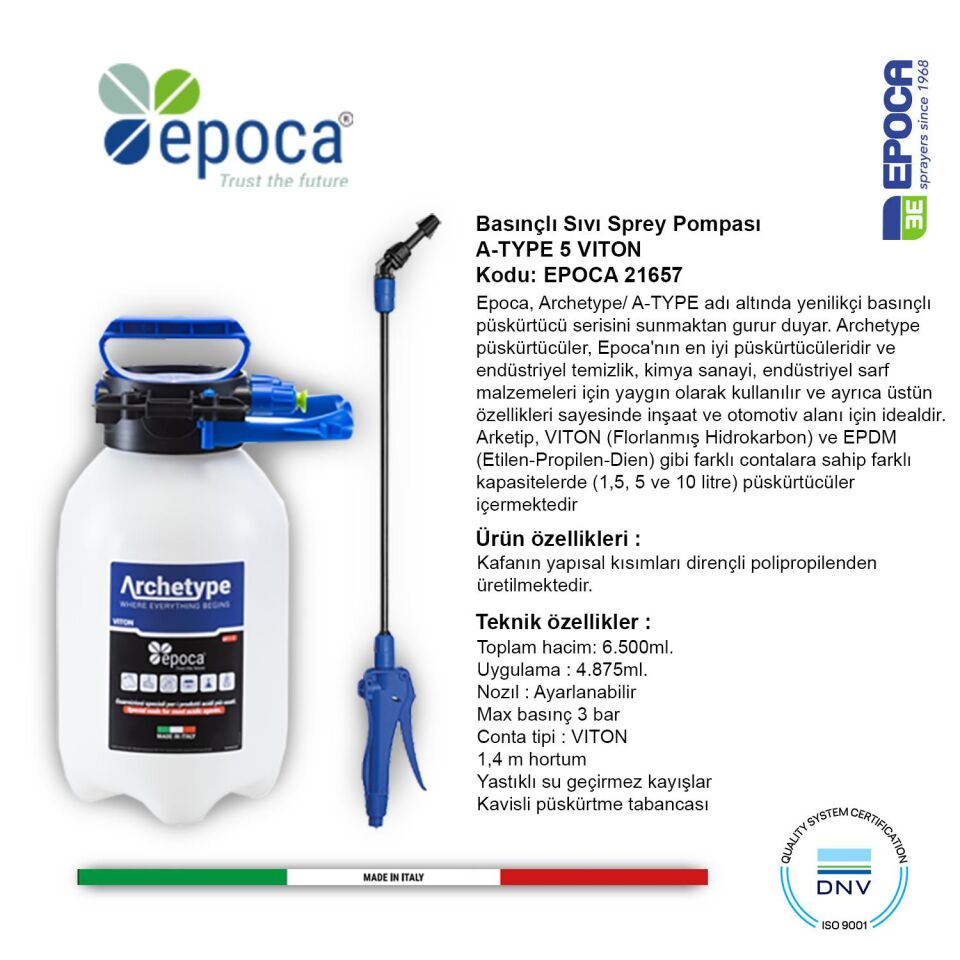Epoca TYPE-A VITON Contali Püskürtme Pompasi 6,5Lt.- 1,4M.Hortumlu