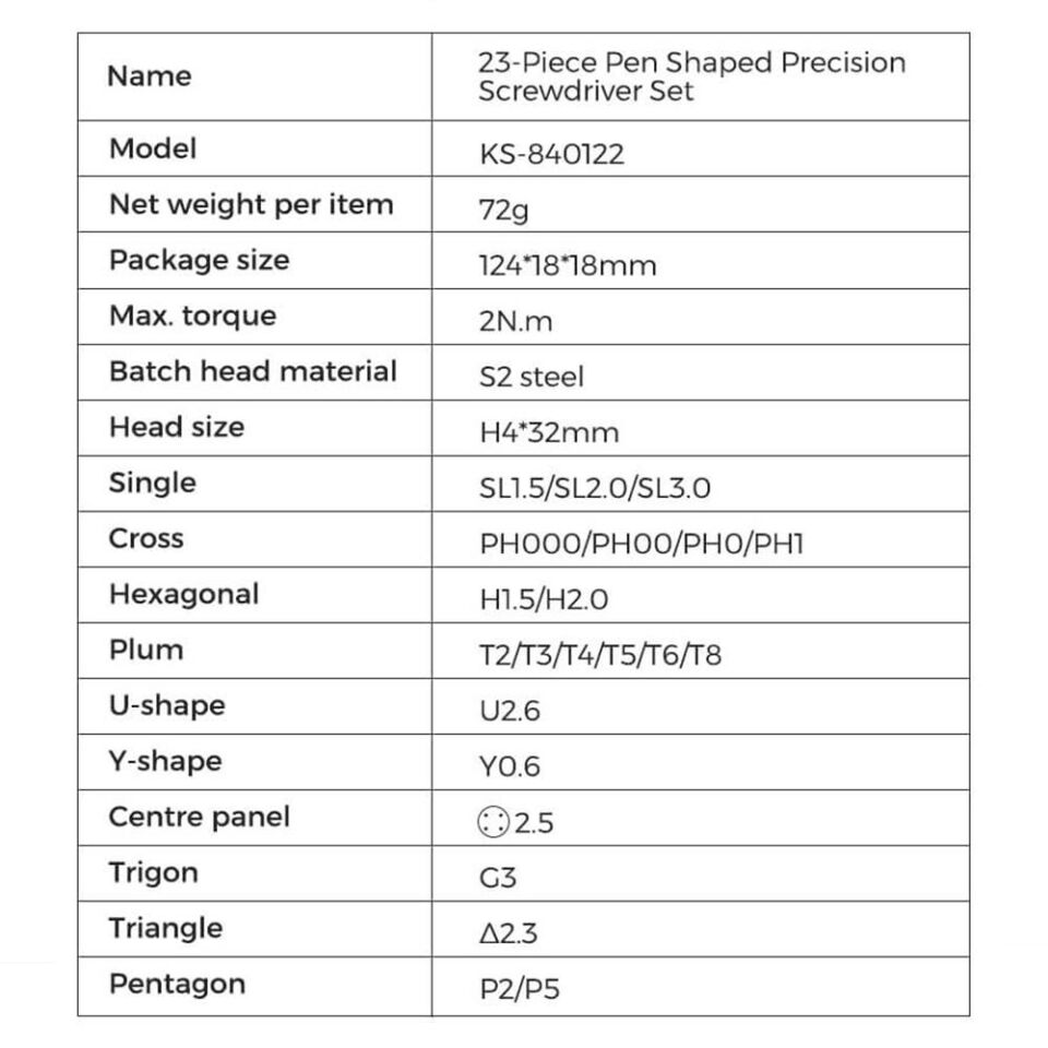 Kingsdun 23'ü 1 Arada Manyetik Hassas Tornavida Seti KS-840122