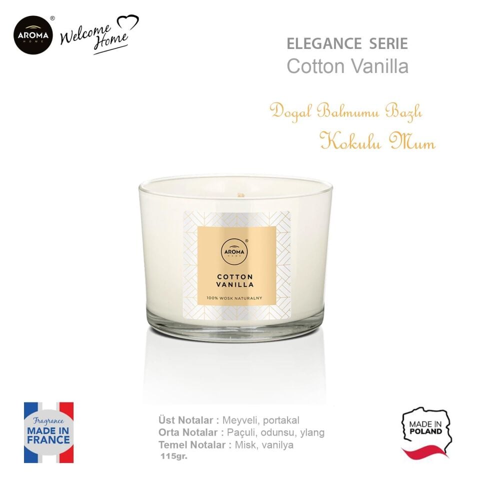 Aroma Home Elegance Kokulu Mum Cotton Vanilla  115gr.