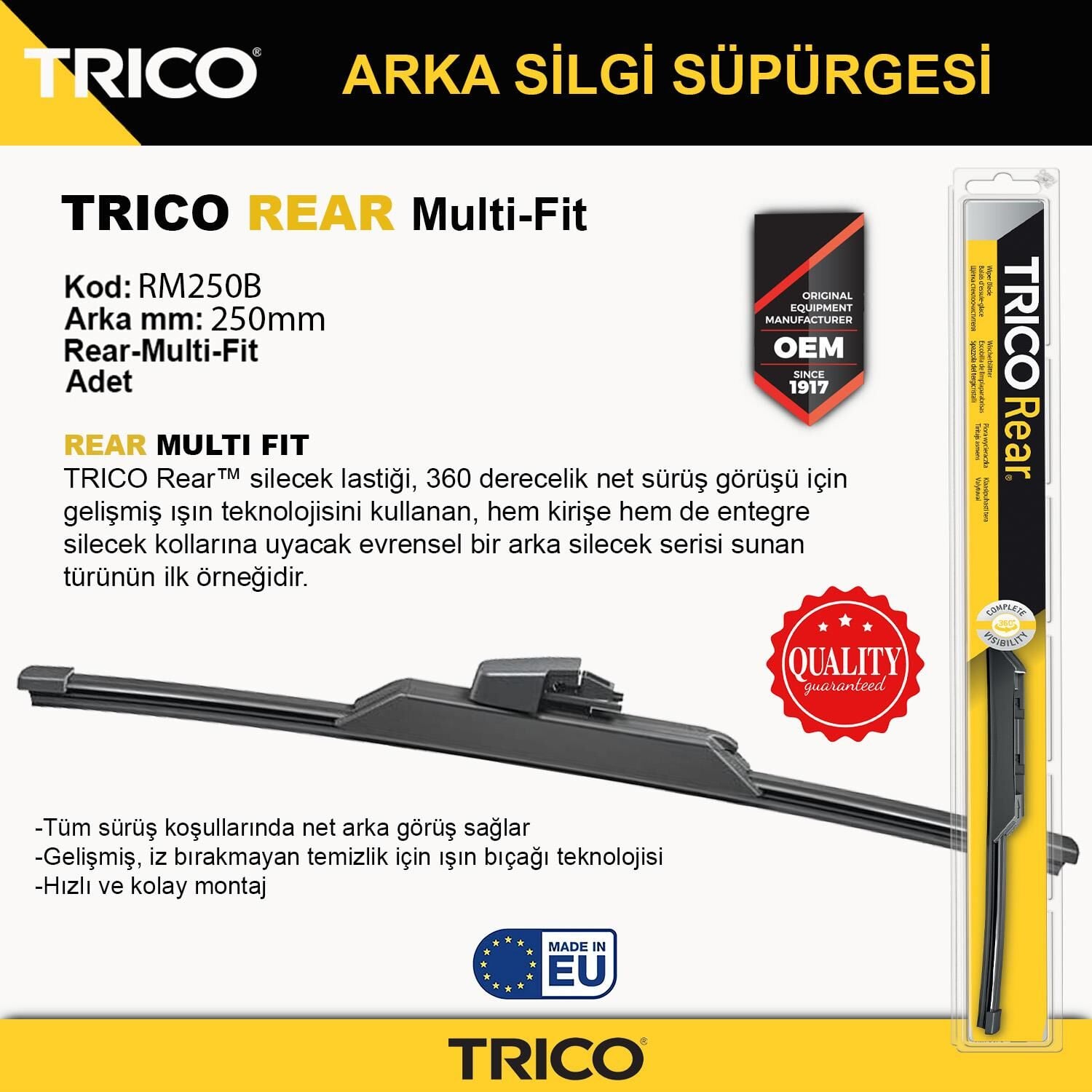 Trico MULTIFIT Arka Tek Silecek 250mm RM250B