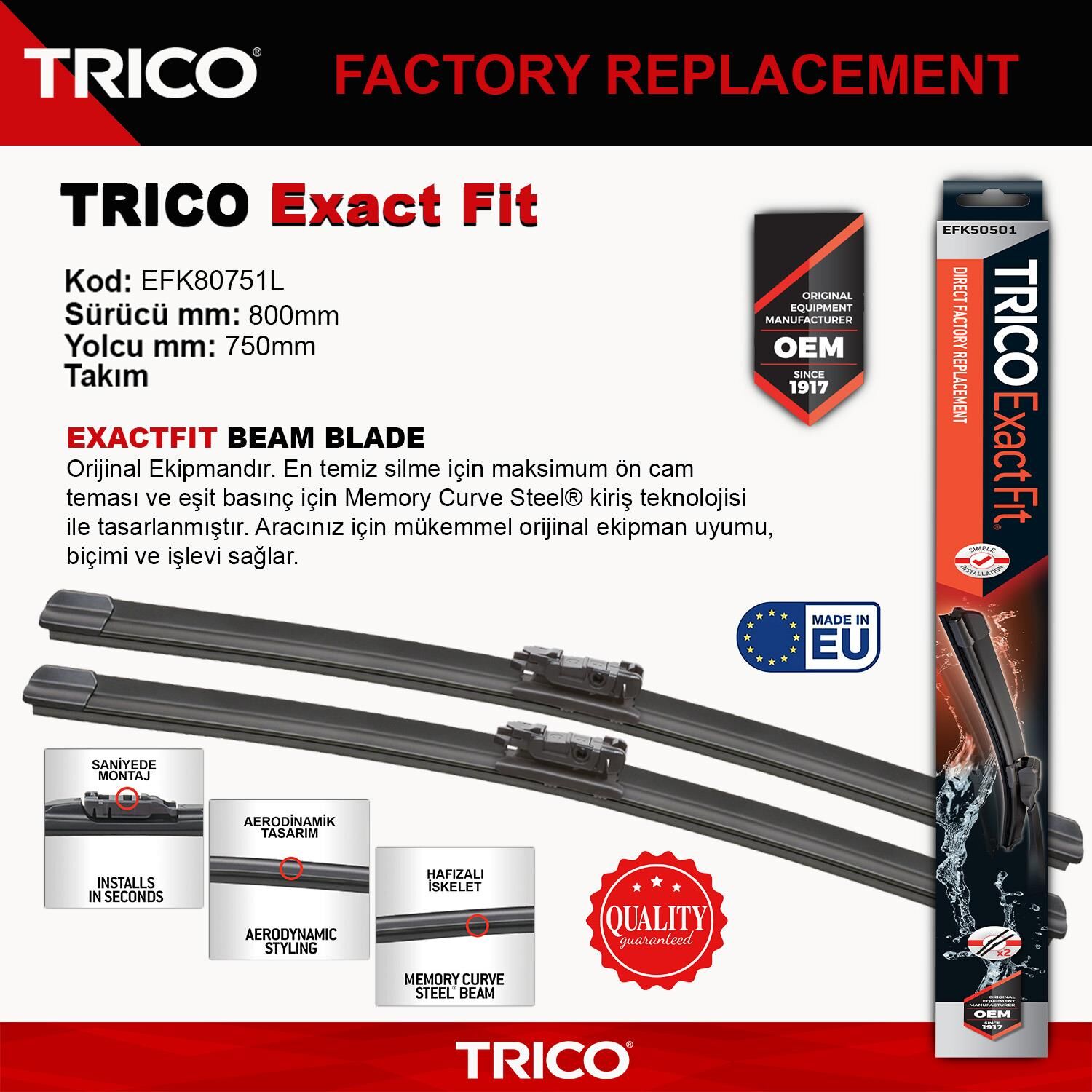 Trico EXACTFIT Takim Silecek Seti 800/750mm EFK80751L