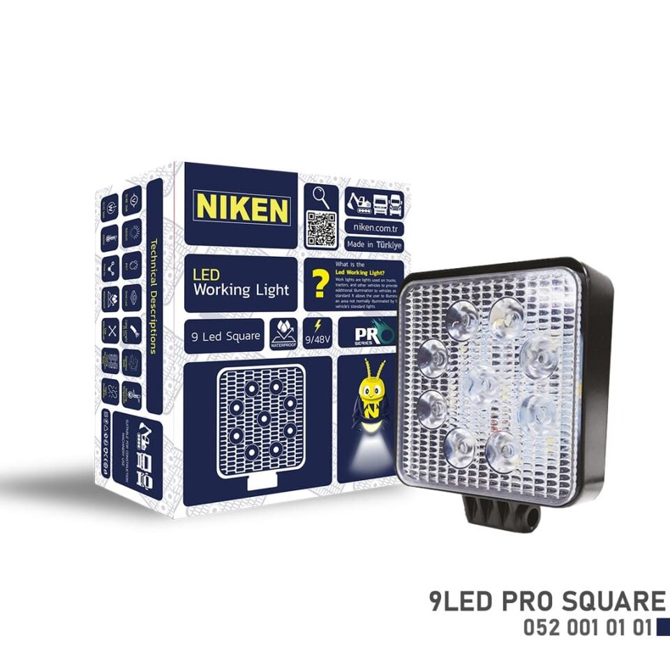 Niken Calısma Lambası Pro 9 Ledli Kare 22-27W 12V 24V 052 001 01 01