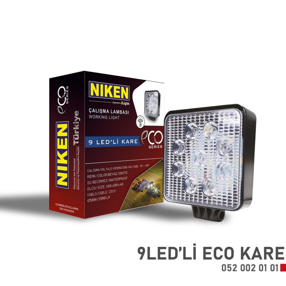 Niken Calisma Lambasi 9 Ledli Kare ECO Seri 27-22W 12V 24V 052 002 01 01