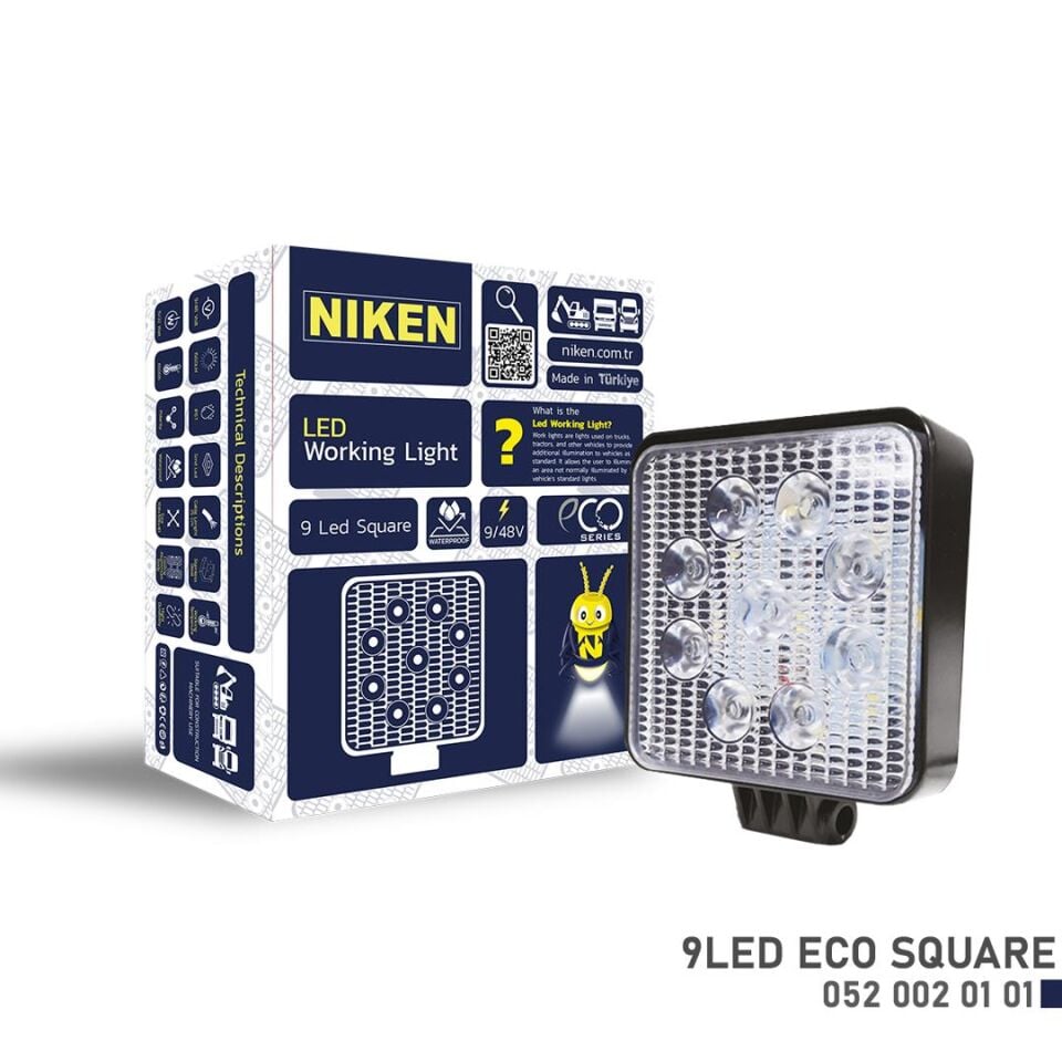 Niken Calisma Lambasi 9 Ledli Kare ECO Seri 27-22W 12V 24V 052 002 01 01