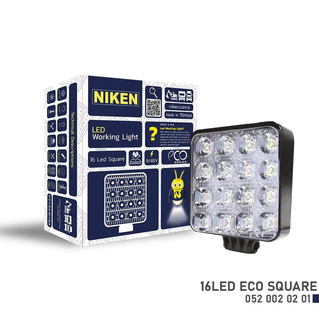 Niken Calışma Lambası 16 Ledli Kare ECO Seri 27-22W 12V 24V 052 002 02 01