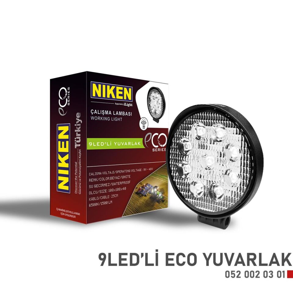 Niken Calisma Lambasi 9 Ledli Yuvarlak ECO Seri 27-22W 12V 24V 052 002 03 01