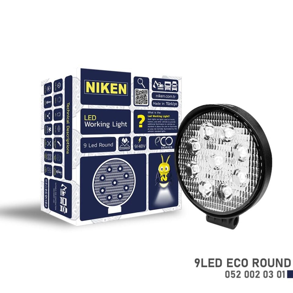 Niken Calisma Lambasi 9 Ledli Yuvarlak ECO Seri 27-22W 12V 24V 052 002 03 01