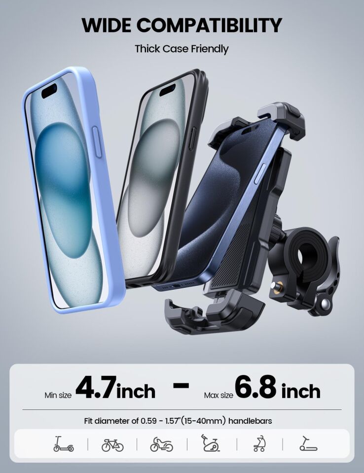Lamicall Motosiklet ve Bisiklet Telefon Tutucu Ayarlanabilir BP03B