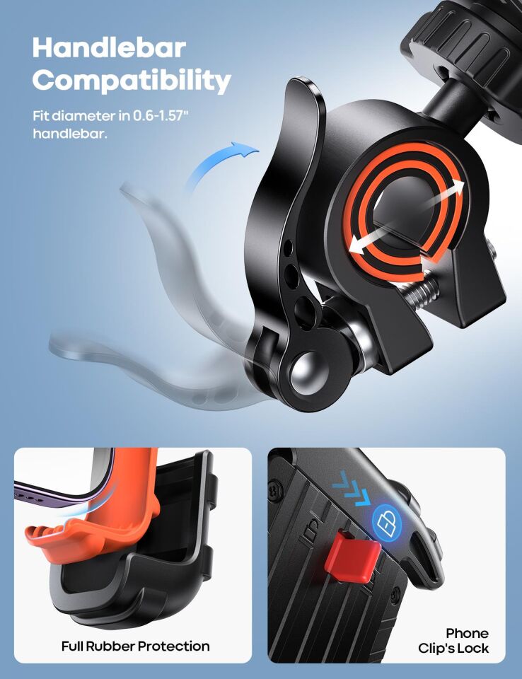 Lamicall Motosiklet ve Bisiklet Telefon Tutucu 360 Derece Döndürülebilir BM02ORANGE