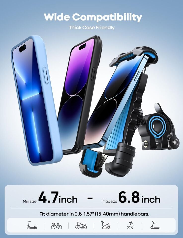 Lamicall Motosiklet ve Bisiklet Telefon Tutucu 360 Derece Döndürülebilir BM02BLUE