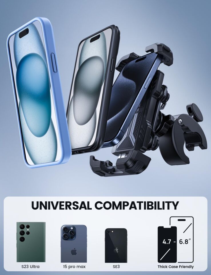 Lamicall Motosiklet için Telefon Tutucu Çift Titresim Engelleyici ve Sarsinti Önleyici BCSP01