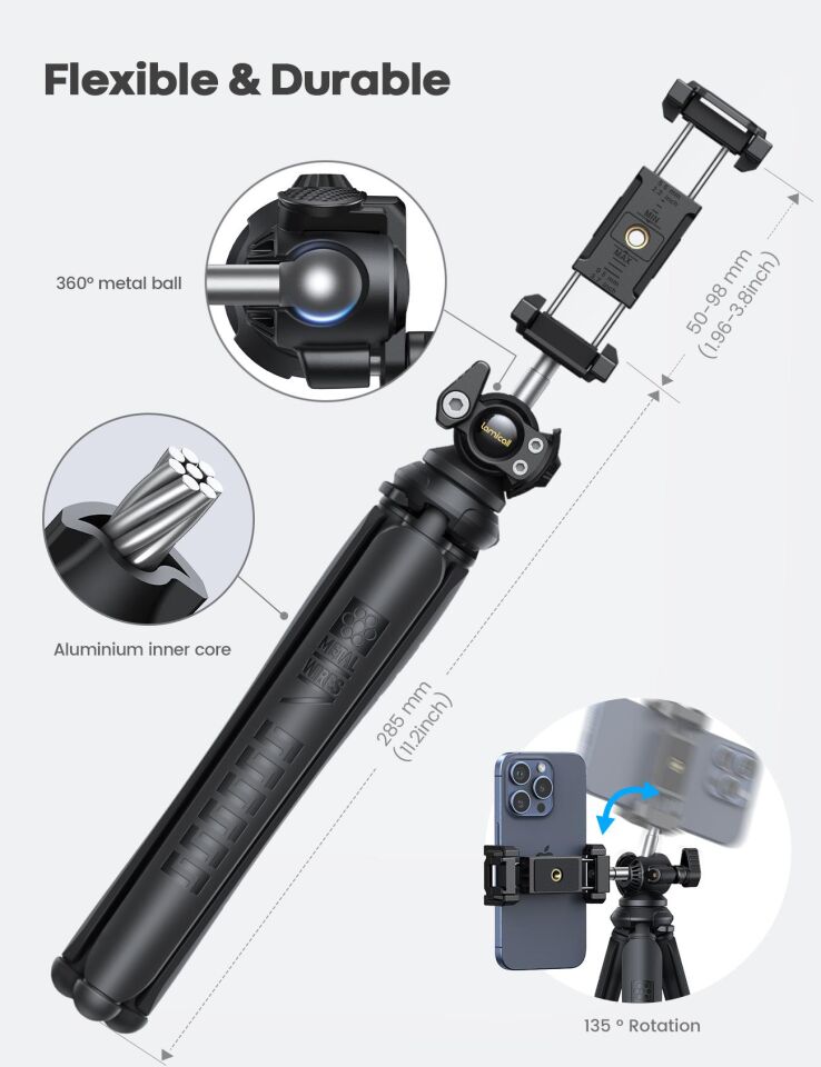 Lamicall Cep Telefonu ve Kamera Uzaktan Kumandali Selfie Çubugu Tripod STTP02